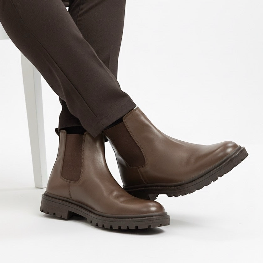 Men brown leather long