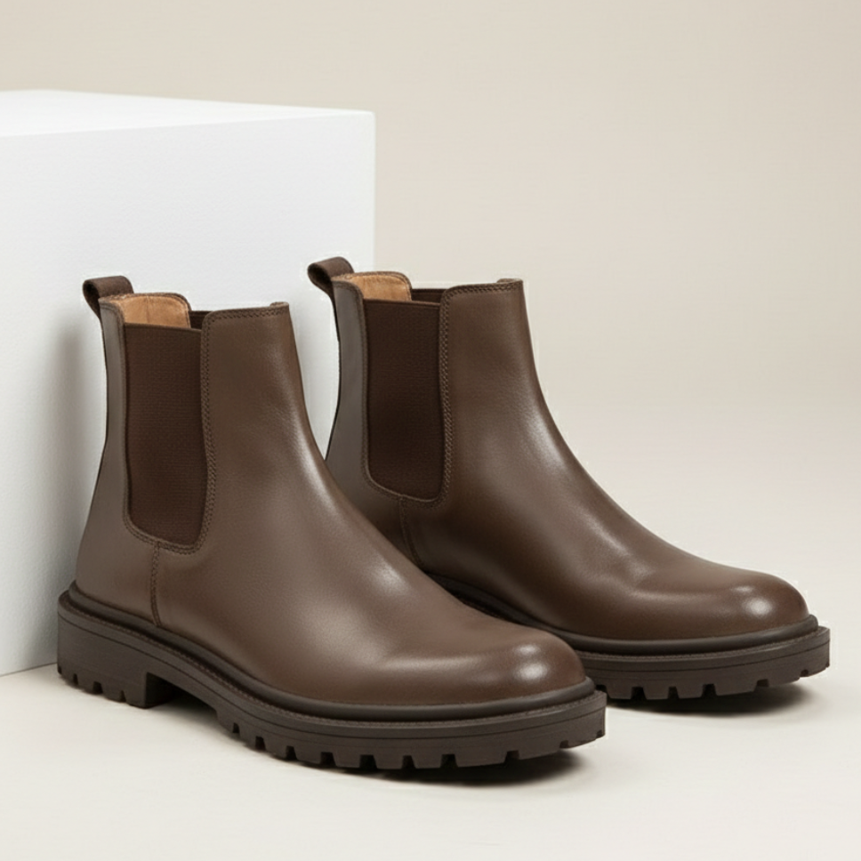 Men brown leather long