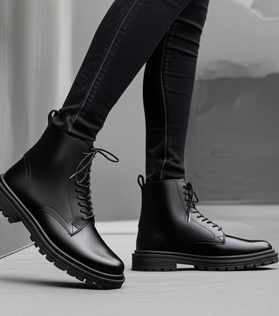 Men black leather long