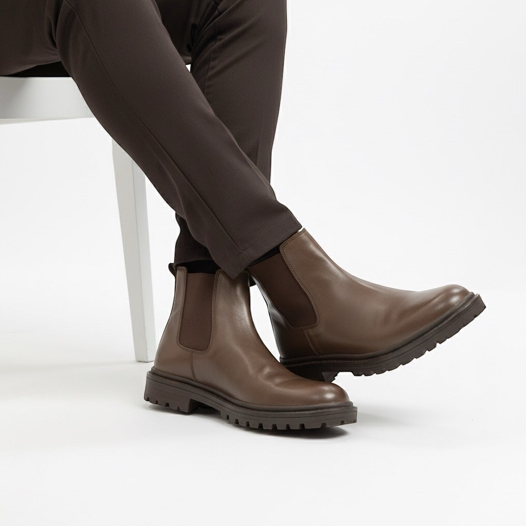 Men brown leather long