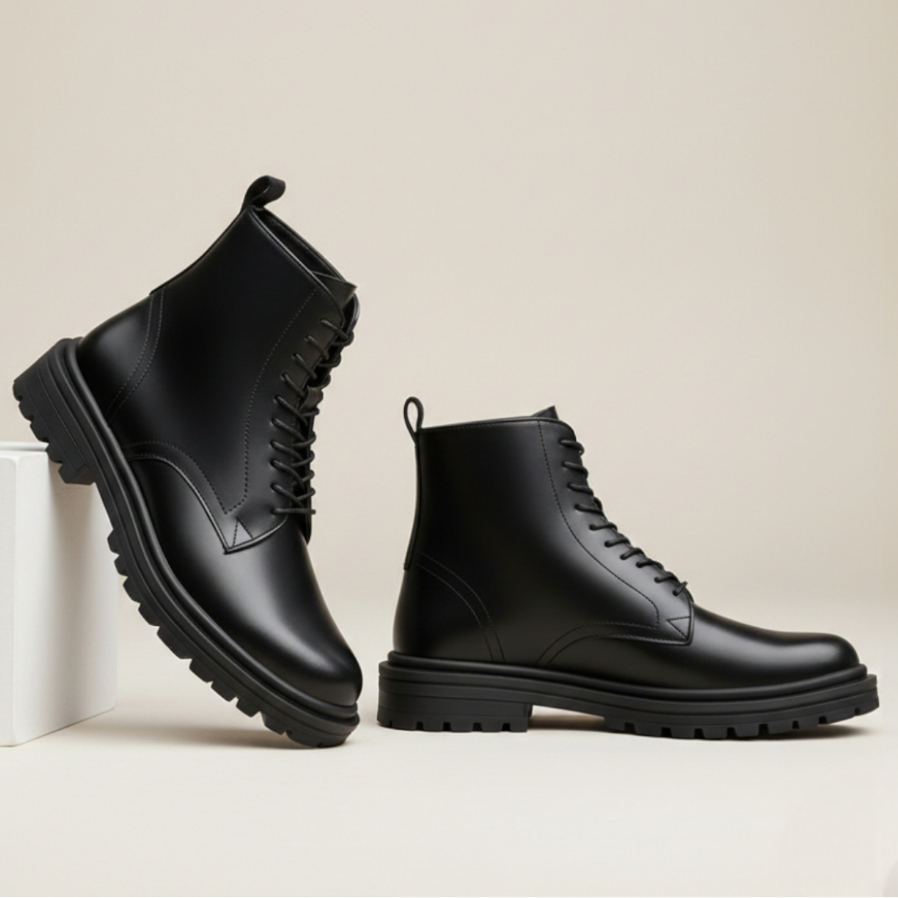 Men black leather long