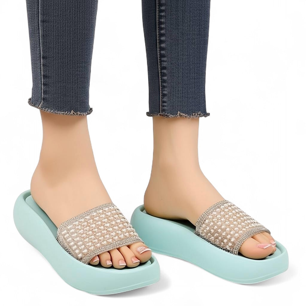 pearl wedge slipper