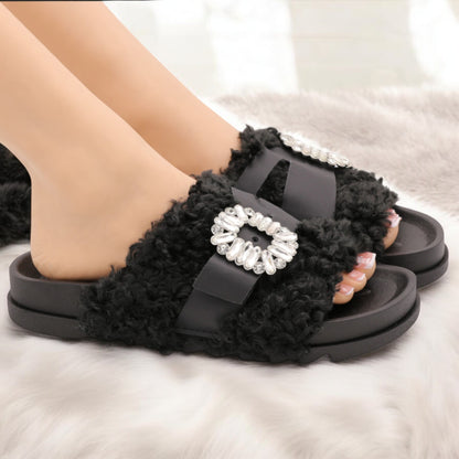 Buckle fur slipper