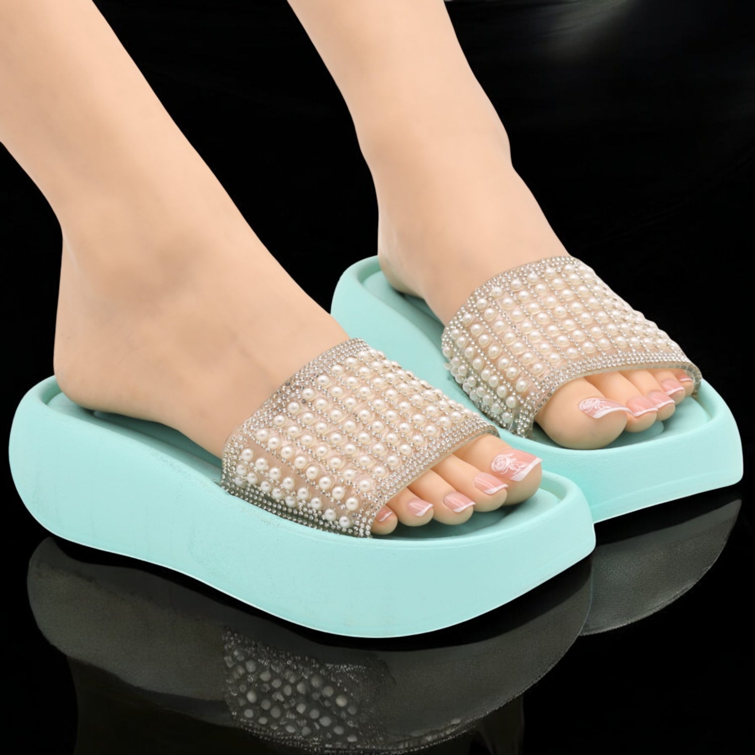 pearl wedge slipper