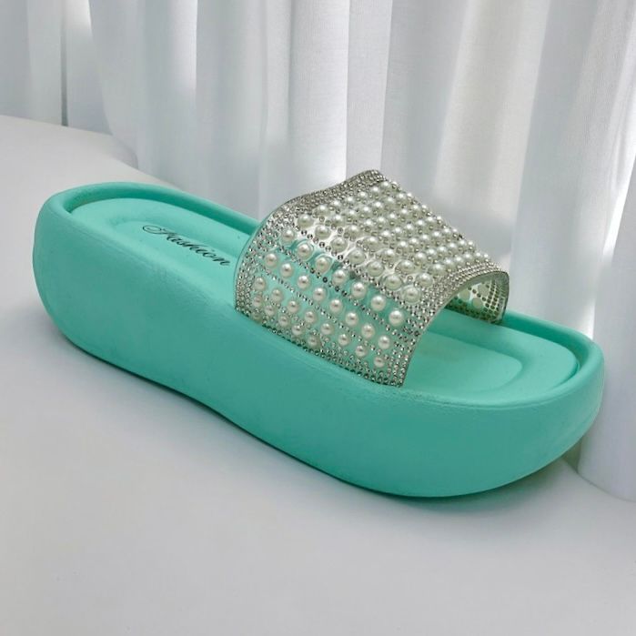 pearl wedge slipper