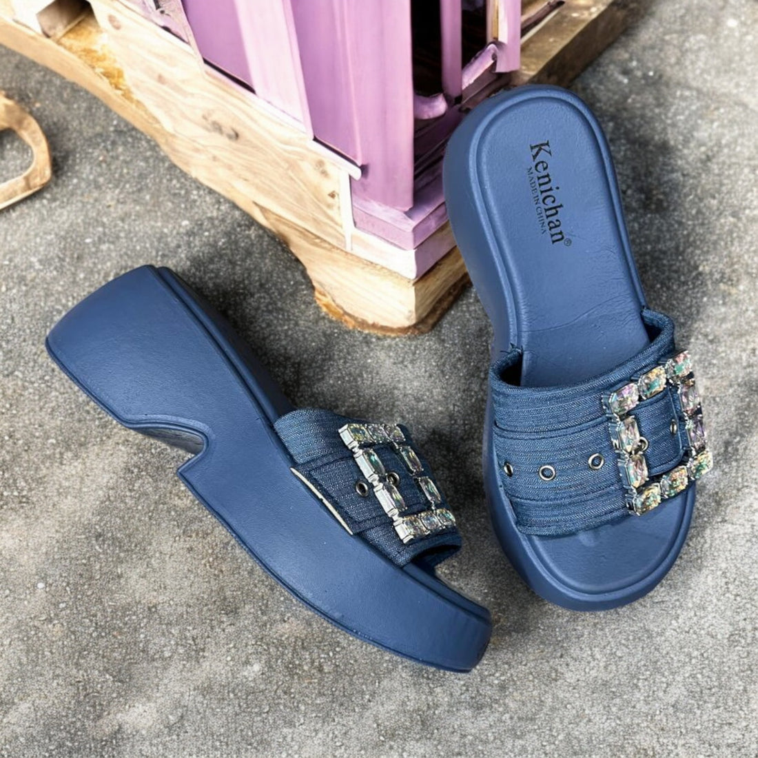 Blue buckle slipper